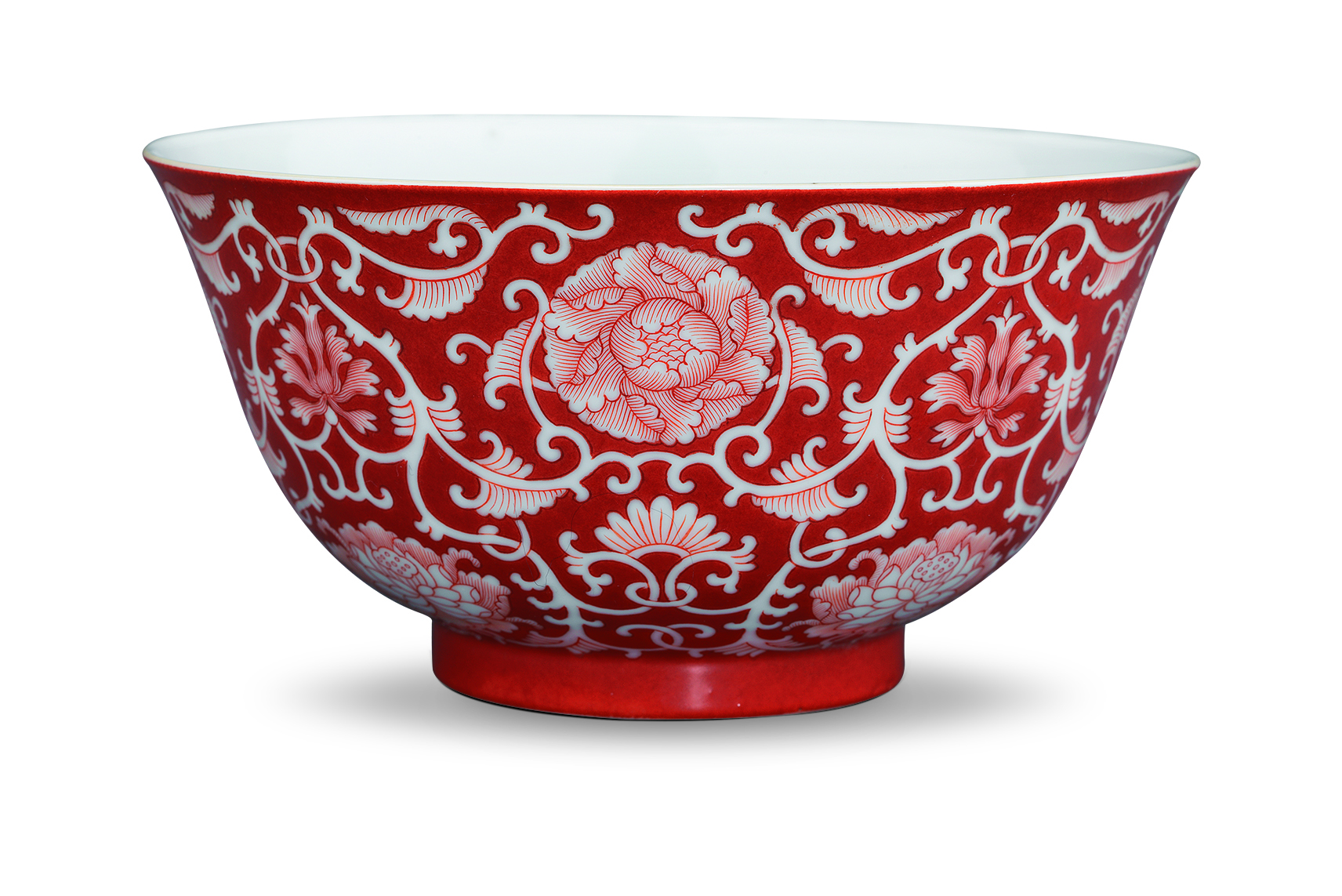 嘉庆红地白花碗     藏品信息 藏品类型:陶瓷 年代:清 尺寸:高6.