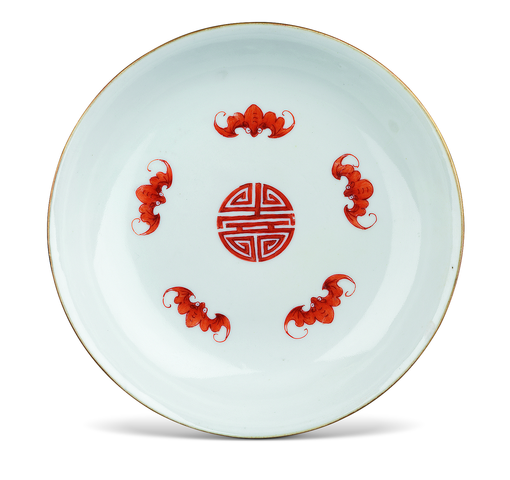 嘉庆红地描金五蝠盘     藏品信息 藏品类型:陶瓷 年代:清 尺寸:高3.
