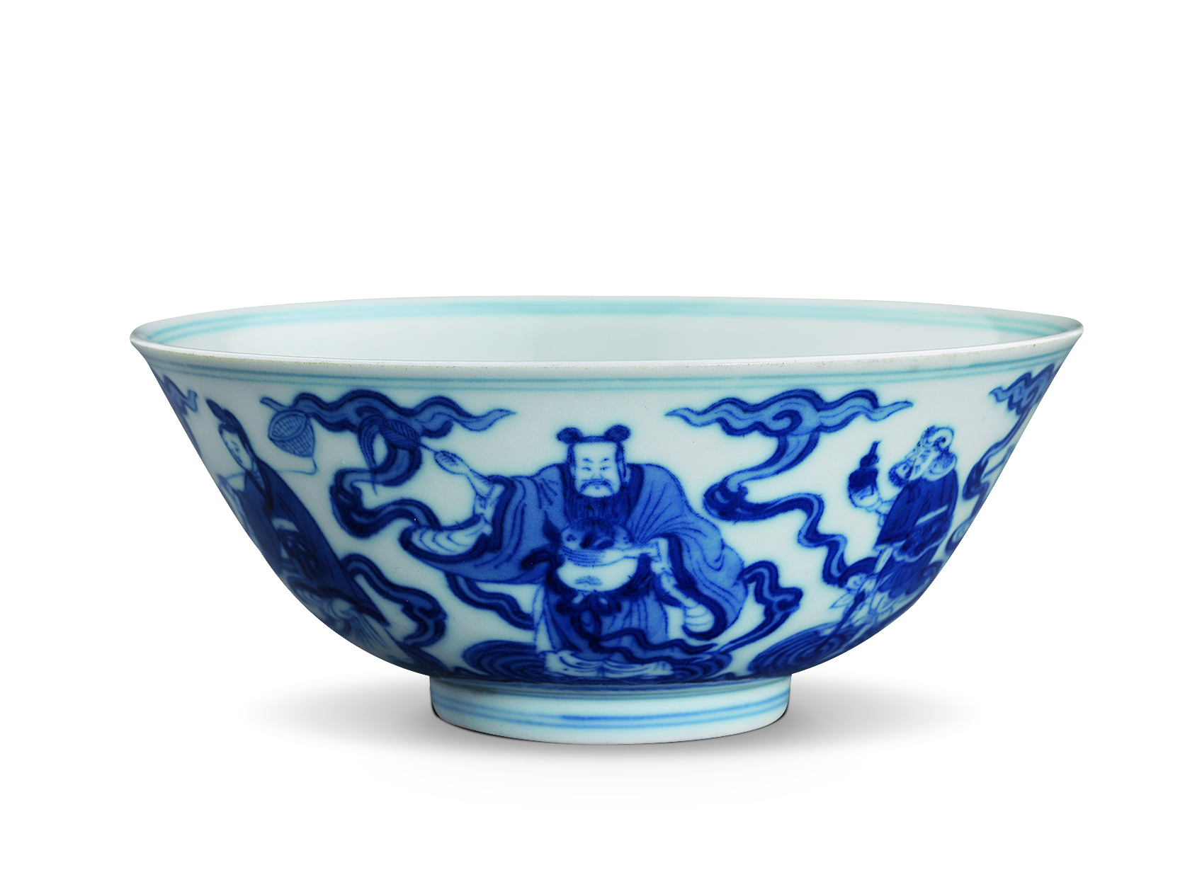 青花八仙碗     藏品信息 藏品类型:陶瓷 年代:清 尺寸:高6.5,口径15.