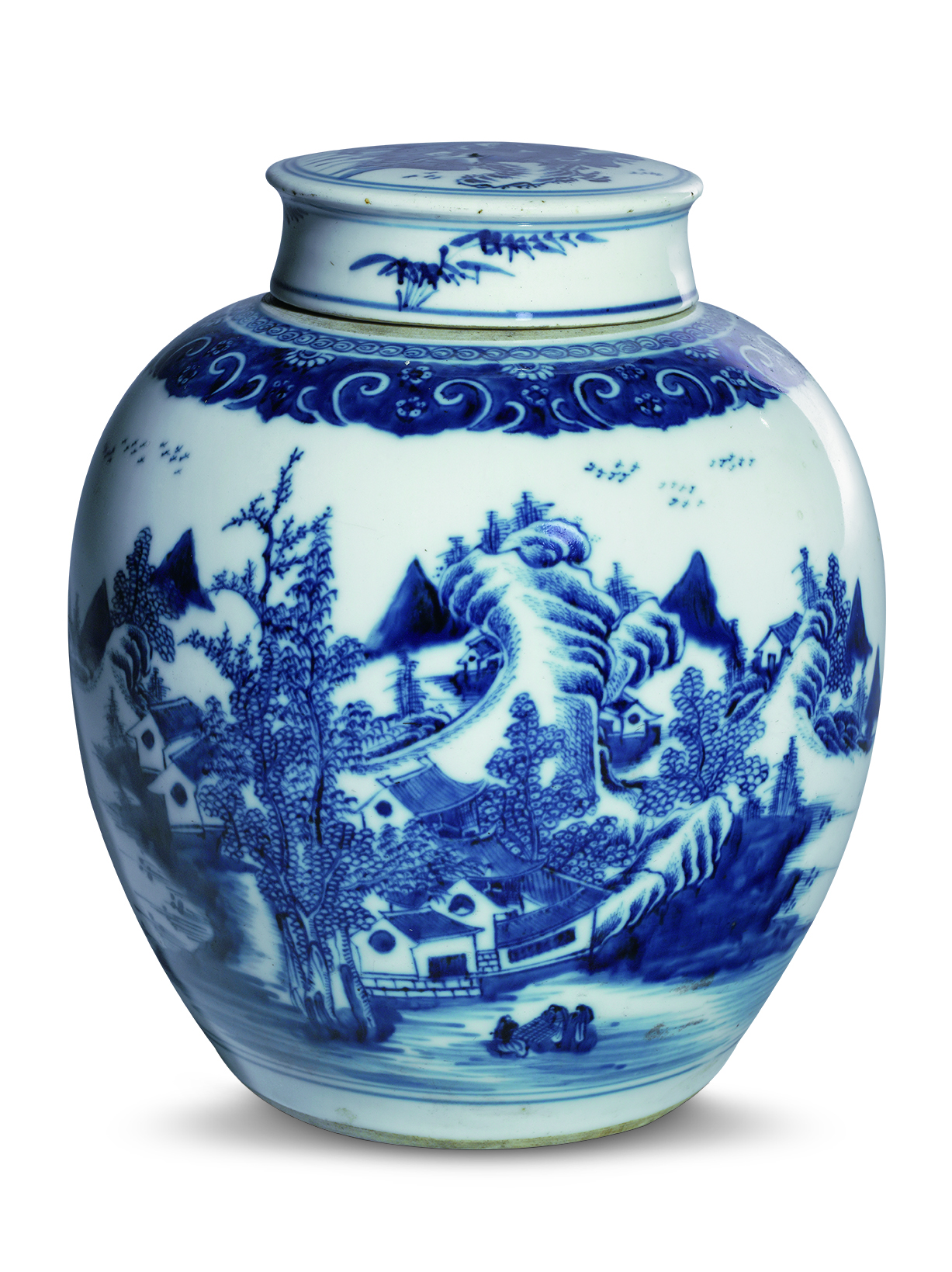 民间青花山水罐     藏品信息 藏品类型:陶瓷 年代:清 尺寸:高21,口径