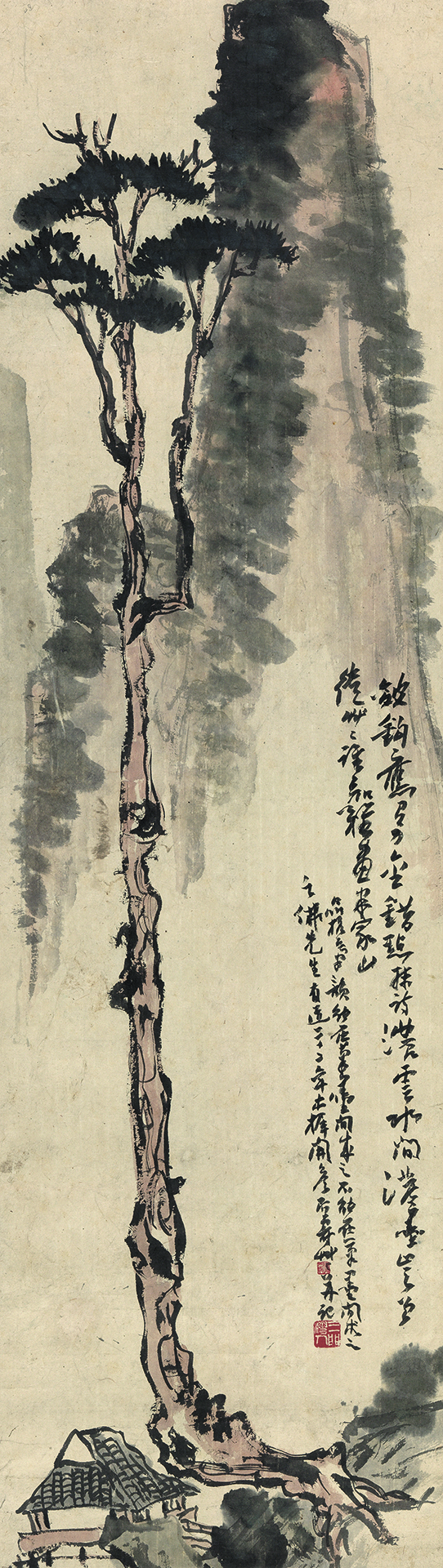 潘天壽 山水 潘天寿独创山水花鸟结合精品鹰石山花图上拍嘉德_手机新浪网